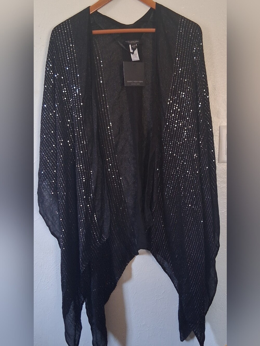 Marc New York Black Sequin-Striped Open Cardigan